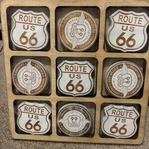 Route 66 Wooden Board Game, Large Tic-Tac-Toe Decorative Set for Coffee Tables